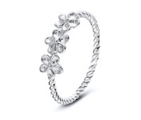 Three Flowers Twist Silver Ring NSR-3263